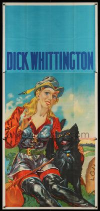 4y775 DICK WHITTINGTON stage play English 3sh '30s stone litho of sexy female lead & smiling cat!