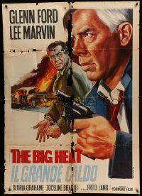 4y403 BIG HEAT Italian 1p R68 different Tarantelli art of Glenn Ford & Lee Marvin, Fritz Lang noir!