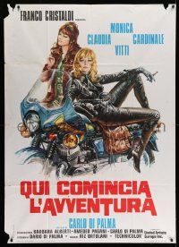 4y409 BLONDE IN BLACK LEATHER Italian 1p '75 sexy Monica Vitti & Claudia Cardinale on motorcycle!
