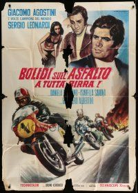 4y413 BOLIDI SULL'ASFALTO A TUTTA BIRRA Italian 1p '70 cool Piovano artwork of motorcycle racing!