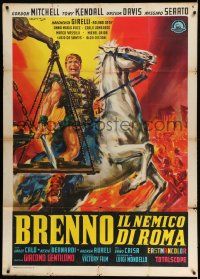 4y417 BRENNUS ENEMY OF ROME Italian 1p '63 Stefano art of Gordon Mitchell w/sword on horseback!