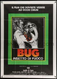 4y421 BUG Italian 1p '75 wild horror image of screaming girl on phone with flaming insect!
