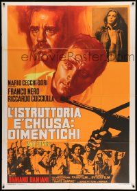 4y427 CASE IS CLOSED, FORGET IT Italian 1p '74 cool art of Franco Nero looming over rioters!