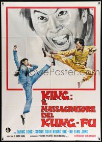 4y430 CHALLENGE THE DRAGON Italian 1p '79 kung fu art of man & woman fighting in mid air by Mos!