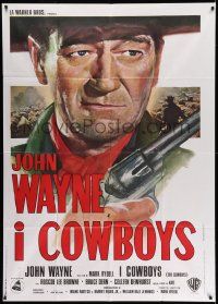 4y443 COWBOYS Italian 1p '72 different super close up art of big John Wayne with gun!