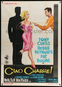 4y500 GOODBYE CHARLIE Italian 1p '64 different Nistri art of Tony Curtis & sexy Debbie Reynolds!