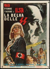4y522 ILSA SHE WOLF OF THE SS Italian 1p '75 different Crovato art w/Hitler & tortured girls, rare!