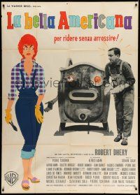 4y538 LA BELLE AMERICAINE Italian 1p '62 directed by Robert Dhery, wacky art by C. Timperi!