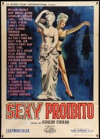 4y577 MOST PROHIBITED SEX Italian 1p '63 great Symeoni art of sexy stripper behind statue!