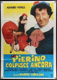 4y609 PIERINO STRIKES AGAIN Italian 1p '82 comedian Alvaro Vitali holding tiny sexy Michela Miti!