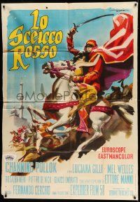 4y626 RED SHEIK Italian 1p '62 cool art of Channing Pollock on horse by Enrico De Seta!