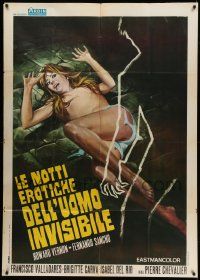 4y641 SECRET LOVE LIFE OF THE INVISIBLE MAN Italian 1p '71 Casaro art of sexy naked girl attacked!