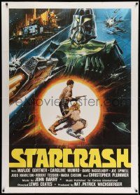 4y661 STARCRASH Italian 1p R80s great different montage art with mostly naked Caroline Munro!