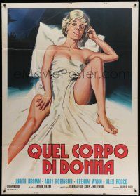 4y708 WOMAN FOR ALL MEN Italian 1p '75 completely different art of sexy naked Judith Brown in bed!