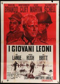 4y713 YOUNG LIONS Italian 1p R60s art of Nazi Marlon Brando, Dean Martin & Montgomery Clift!