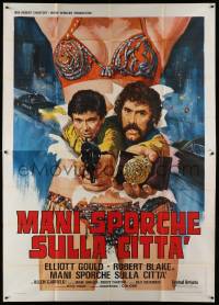 4y123 BUSTING Italian 2p '74 different art of cops Gould & Blake bursting through sexy poster!