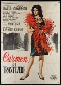 4y126 CARMEN DI TRASTEVERE Italian 2p '62 full-length art of sexy Giovanna Ralli with feather boa!