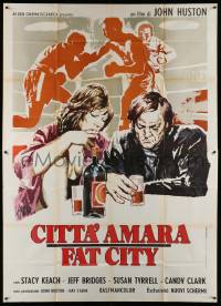 4y158 FAT CITY Italian 2p '73 different Symeoni art of Stacy Keach, Susan Tyrrell & boxing match!