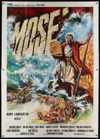 4y209 MOSES Italian 2p '74 different art of Burt Lancaster holding Ten Commandments in flood!