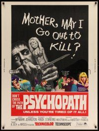 4z245 PSYCHOPATH 30x40 '66 Robert Bloch, wild horror image, Mother, may I go out to kill?