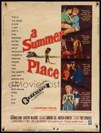 4z259 SUMMER PLACE 30x40 '59 Sandra Dee & Troy Donahue in young lovers classic, cool cast montage!
