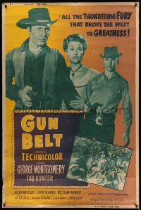 4z364 GUN BELT style Z 40x60 '53 artwork of cowboys George Montgomery & Tab Hunter in gunfight!