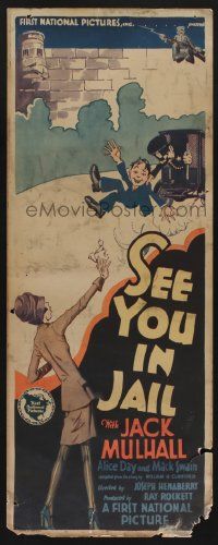 4z078 SEE YOU IN JAIL insert '27 wacky cartoony art of woman watching man hauled to jail!