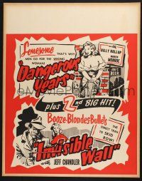 4z009 DANGEROUS YEARS/INVISIBLE WALL jumbo WC '50s sexy wrong woman Marilyn Monroe shown & billed!