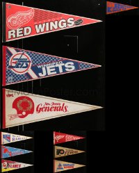 5a303 LOT OF 9 ICE HOCKEY PENNANTS & 1 FOOTBALL PENNANT '80s New York, Detroit, Quebec, New Jersey