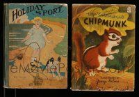 5a227 LOT OF 2 CHILDREN'S HARDCOVER BOOKS '40s Holiday Sport, The Curious Chipmunk!