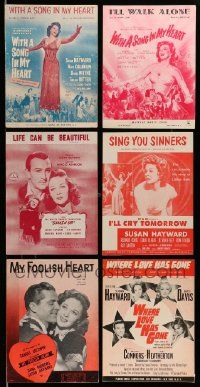 5a002 LOT OF 6 SUSAN HAYWARD SHEET MUSIC '40s-60s With a Song in My Heart, Sing You Sinners+more!