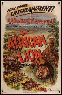 5b050 AFRICAN LION 1sh '55 Walt Disney jungle safari documentary, cool animal artwork!