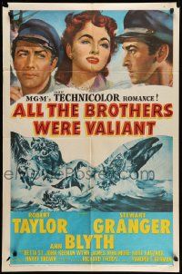 5b061 ALL THE BROTHERS WERE VALIANT 1sh '53 Robert Taylor, Stewart Granger, whaling artwork!