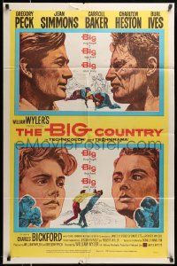 5b109 BIG COUNTRY style A 1sh '58 Gregory Peck, Charlton Heston, William Wyler classic, cool art!
