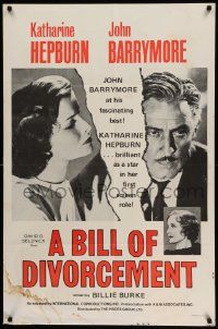 5b114 BILL OF DIVORCEMENT 1sh R60s art of John Barrymore, Burke, & Katharine Hepburn in her first!