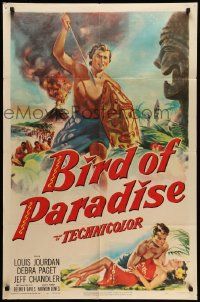 5b115 BIRD OF PARADISE 1sh '51 art of barechested Louis Jourdan & tropical sexy Debra Paget!