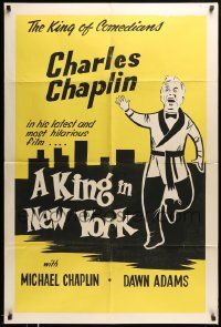 5b482 KING IN NEW YORK Canadian 1sh '57 different art of Charlie Chaplin & Dawn Addams!