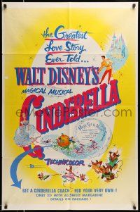 5b189 CINDERELLA 1sh R57 Disney's classic musical cartoon, the greatest love story ever told!