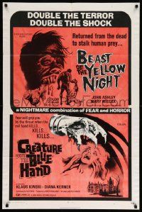 5b225 CREATURE WITH THE BLUE HAND/BEAST OF YELLOW NIGHT 1sh '71 cool art from horror double-bill!