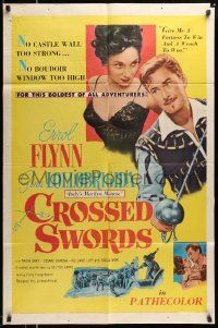 5b228 CROSSED SWORDS 1sh '53 art of Errol Flynn & sexy Gina Lollobrigida, Italy's Marilyn Monroe!