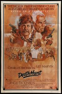 5b244 DEATH HUNT style B int'l 1sh '81 art of Charles Bronson & Lee Marvin with guns by John Solie!