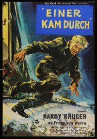 5b018 ONE THAT GOT AWAY English 1sh '58 cool artwork of Hardy Kruger jumping from a train!