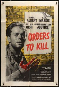 5b019 ORDERS TO KILL English 1sh '58 directed by Anthony Asquith, cool bloody hands artwork!