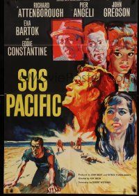 5b024 S.O.S. PACIFIC English 1sh '60 art of Richard Attenborough, Pier Angeli, Eva Bartok!