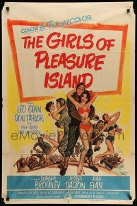5b369 GIRLS OF PLEASURE ISLAND 1sh '53 Leo Genn, Don Taylor, art of soldiers with sexy girls!