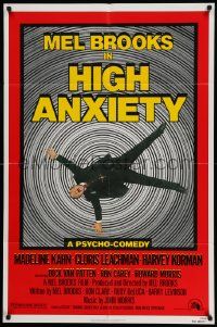 5b414 HIGH ANXIETY 1sh '77 Mel Brooks, great Vertigo spoof design, a Psycho-Comedy!