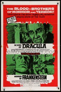 5b422 HORROR OF FRANKENSTEIN/SCARS OF DRACULA 1sh '71 with the blood-brothers of horror & terror!