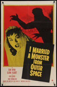 5b441 I MARRIED A MONSTER FROM OUTER SPACE 1sh '58 great image of Gloria Talbott & alien shadow!