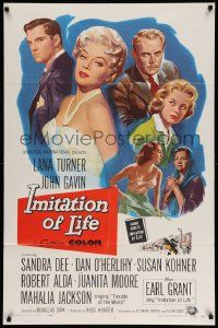 5b448 IMITATION OF LIFE 1sh '59 art of sexy Lana Turner, Sandra Dee, from Fannie Hurst novel!
