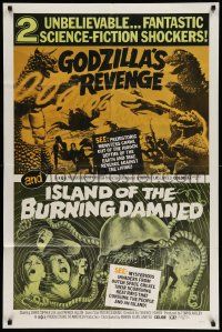 5b458 ISLAND OF THE BURNING DAMNED/GODZILLA'S REVENGE 1sh '71 cool art of the rubbery monsters!